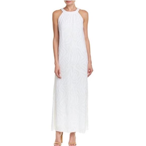 J. McLaughlin | Sleeveless Halter Neck Maxi Dress Textured Summer White XS - Picture 1 of 8